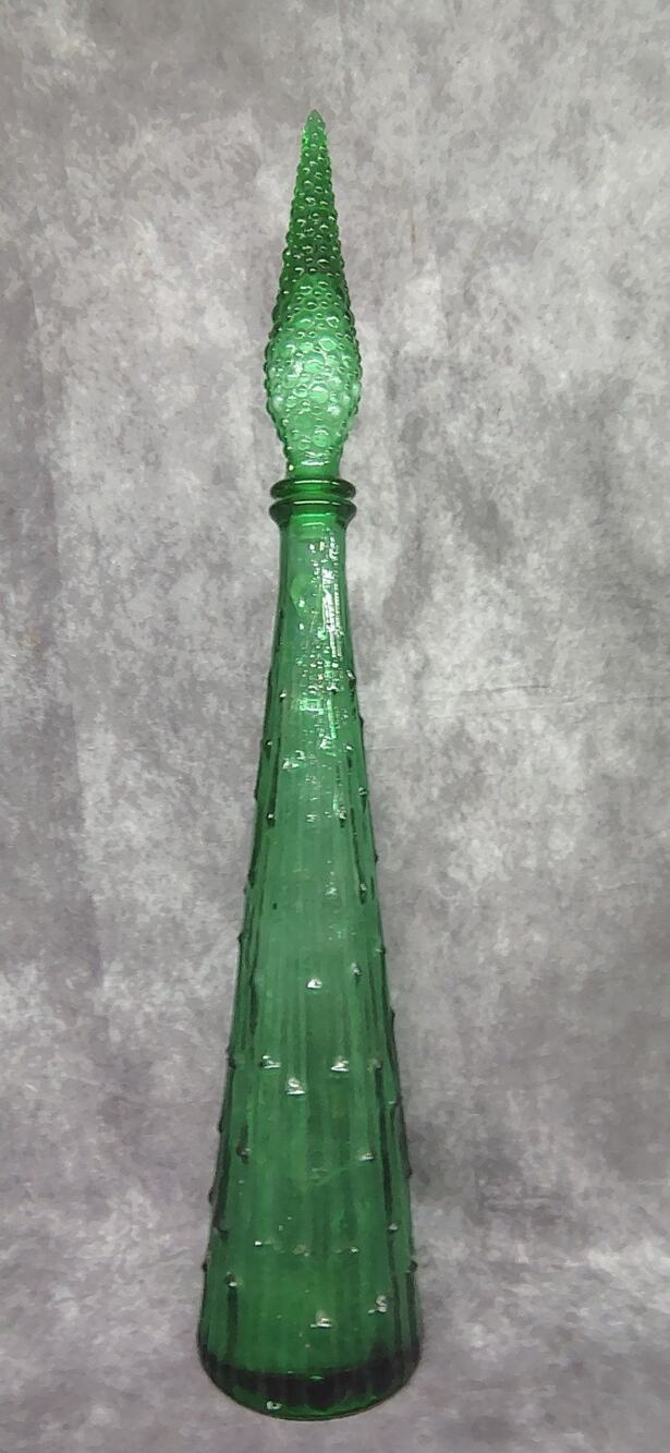 Vintage GREEN UV REACTIVE GLOWY Italian Empoli Glass Genie Bottle Decanter